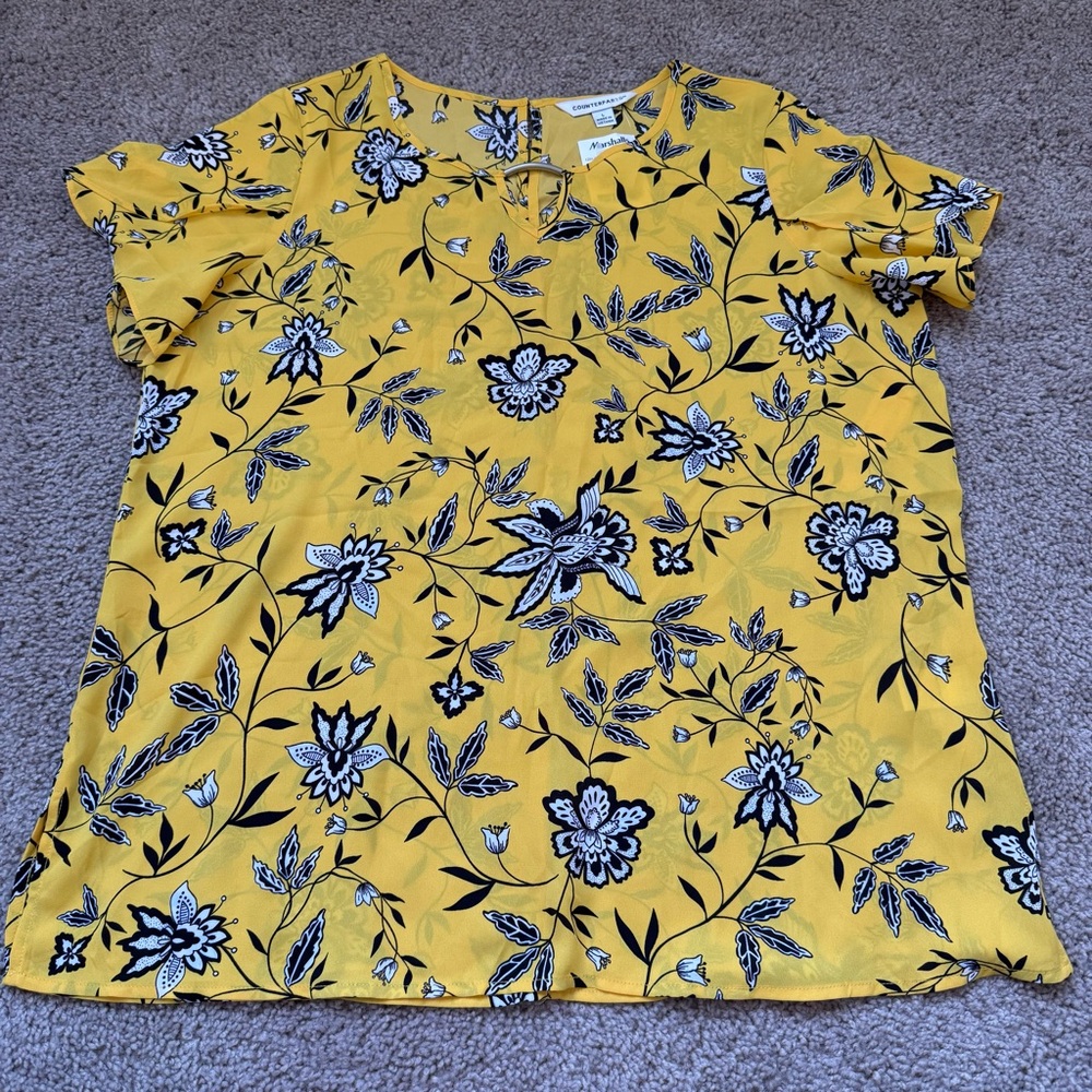 NWT Counterparts Blouse Yellow & Black Floral Large 912P256HA